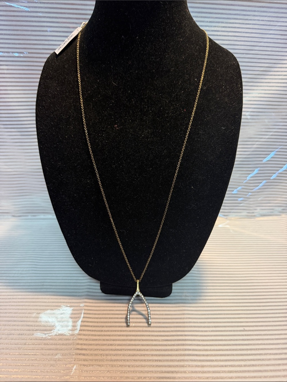 Cookie Lee Gold-Tone Wishbone Pendant Necklace with Clear Stones